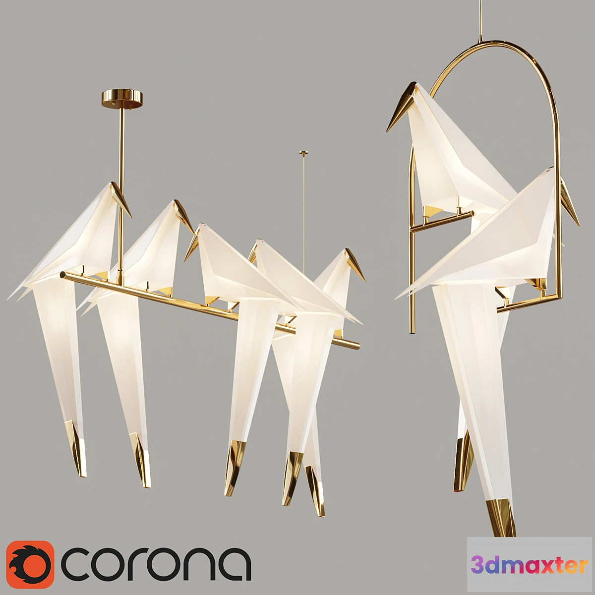 1317076 - Perch_light_chandelier_5 and 2 heads 3D Max