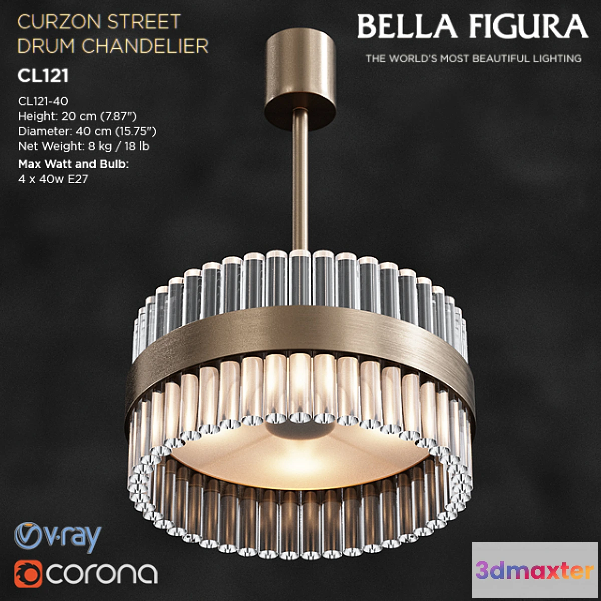 1321622 - CURZON STREET DRUM CHANDELIER CL121-40 3D Max