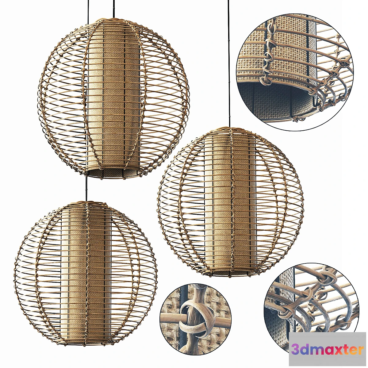 1326501 - Lamp wicker branch rattan sphere 3D Max