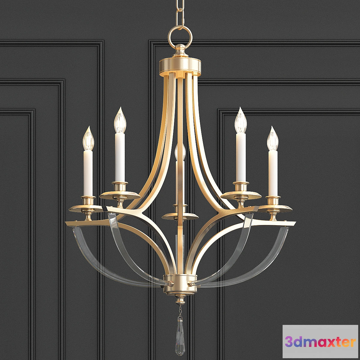 1334905 - Bent 5-Light Crystal Chandelier 3D Max