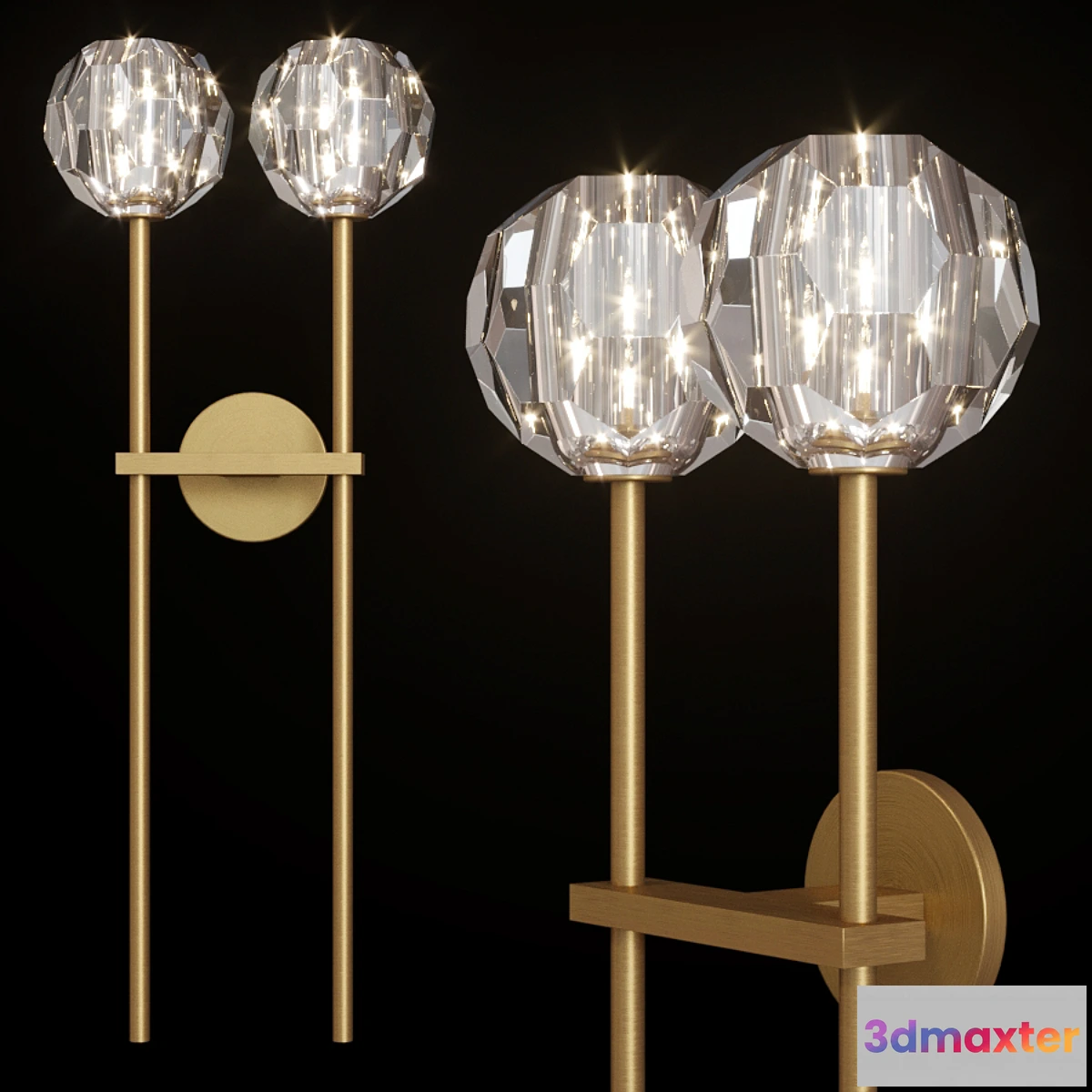 1339365 - Restoration Hardware BOULE DE CRISTAL GRAND DOUBLE SCONCE Brass 3D Max