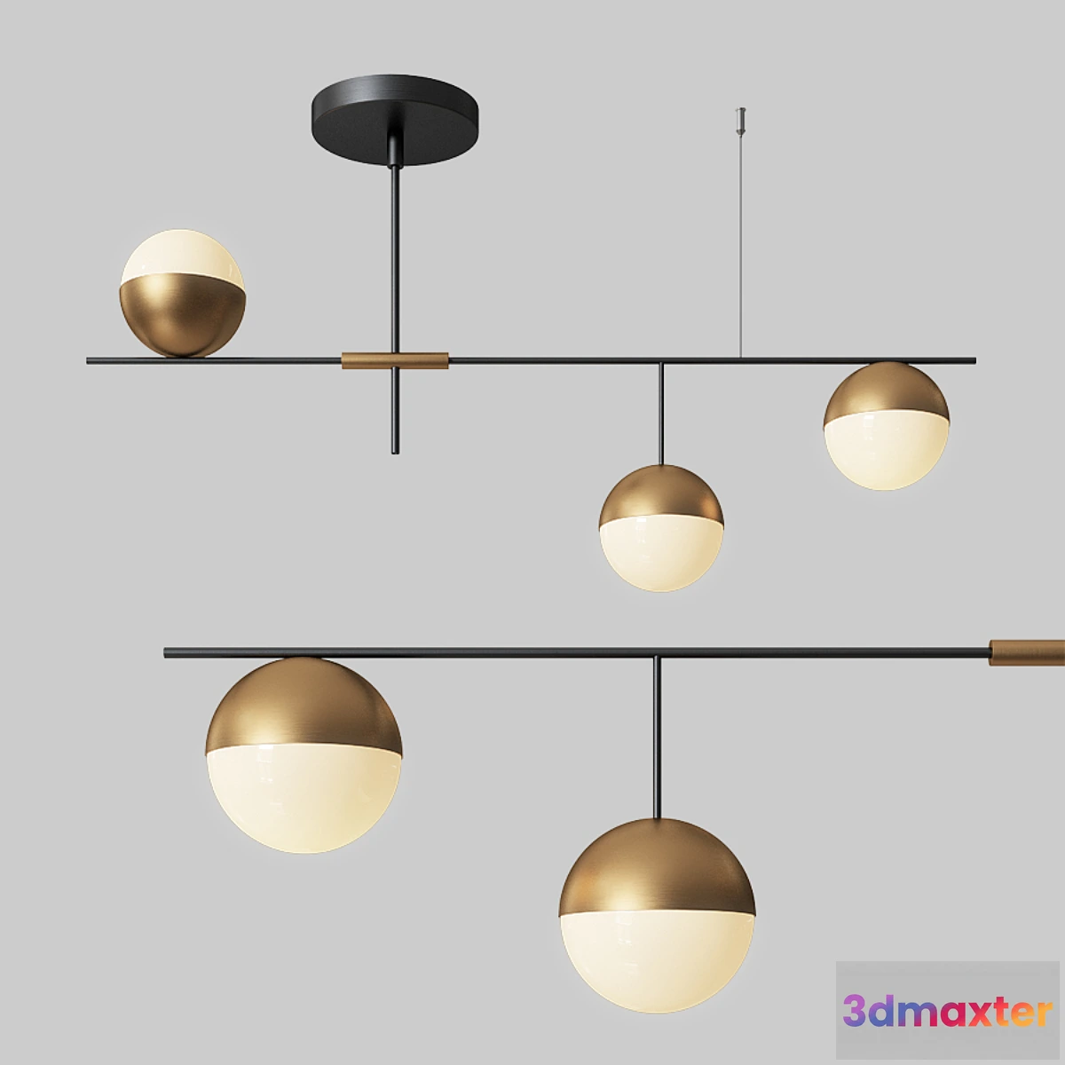 1341682 - Mid-Century Modern 3 Light Linear Ceiling Light in Black 3D Max