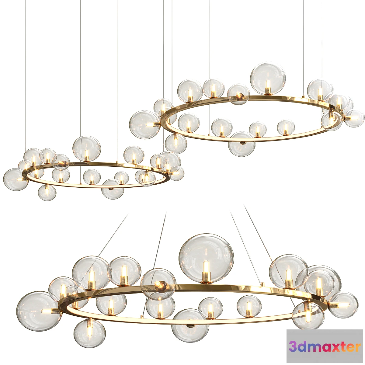 1345592 - LED Postmodern Iron Glass Bubble Round Gold Black Silver Pendant Lights 3D Max