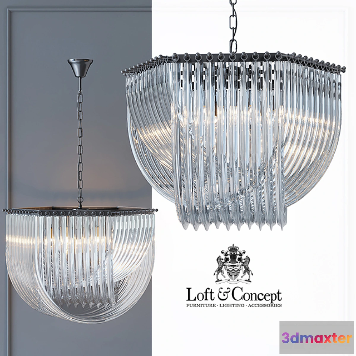 1346057 - Chandelier Retro Frozen Glass Chandelier 66 3D Max