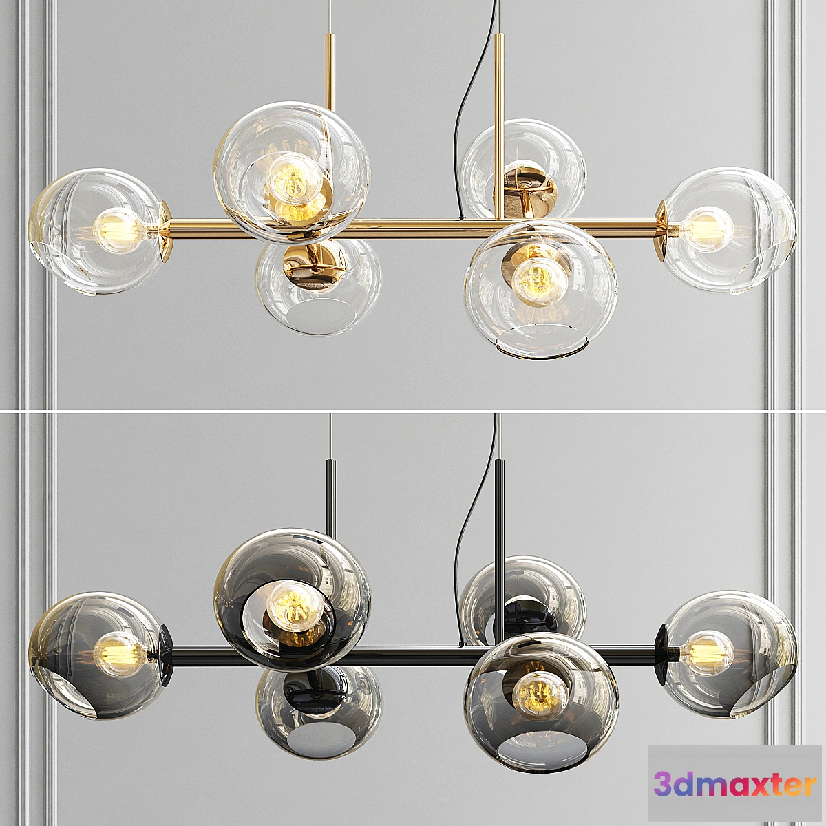 1350793 - Staggered Glass Chandelier - 6 Light 3D Max