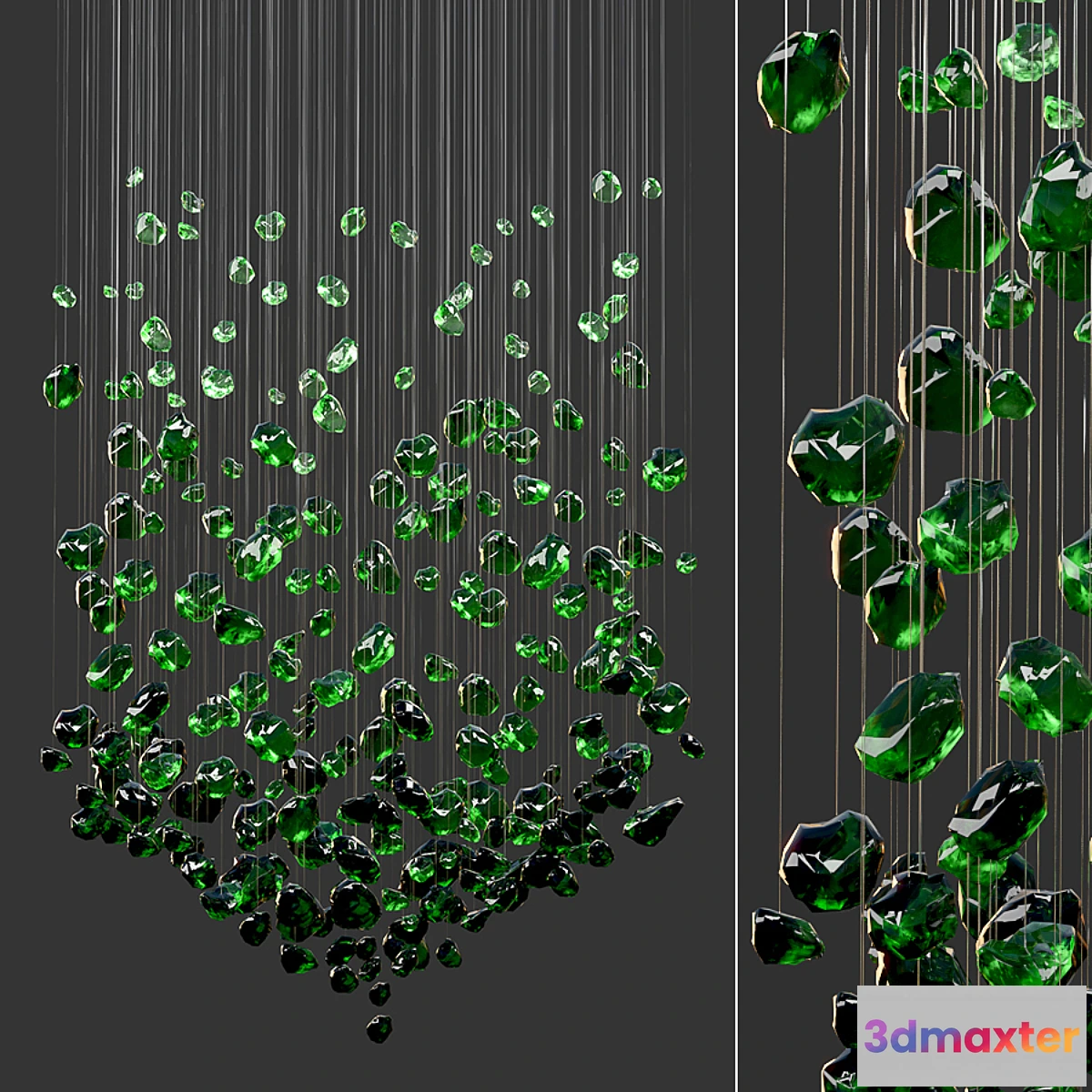 1351093 - Green Gemstone Chandelier (V shape) 3D Max