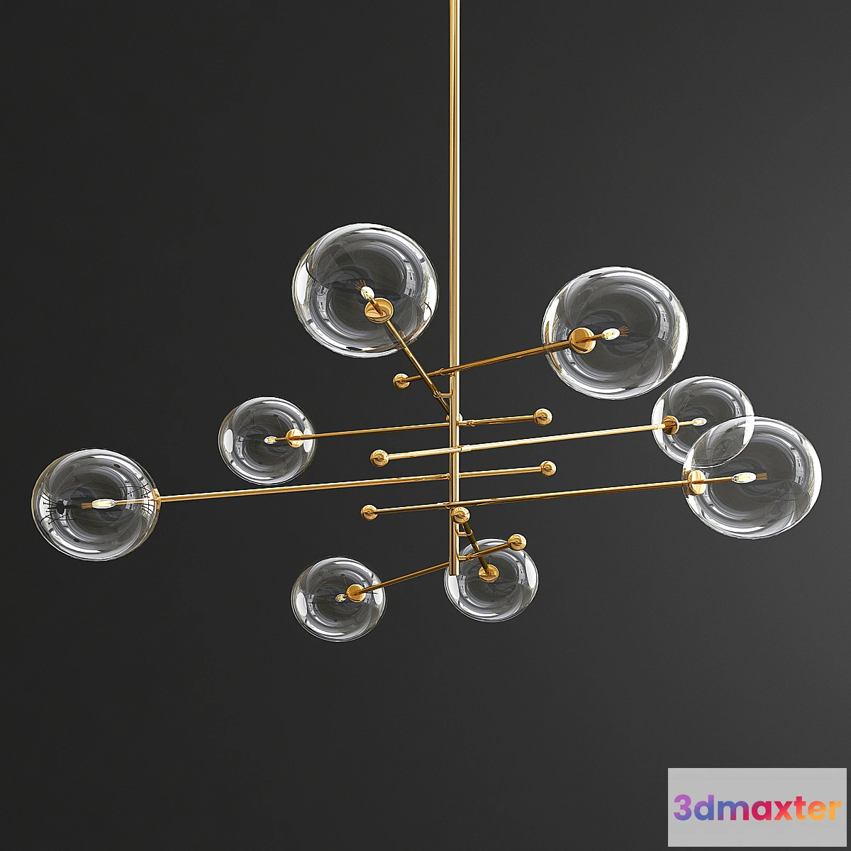 1354697 - Glass Globe Mobile 8 Arm Chandelier - Gold 3D Max
