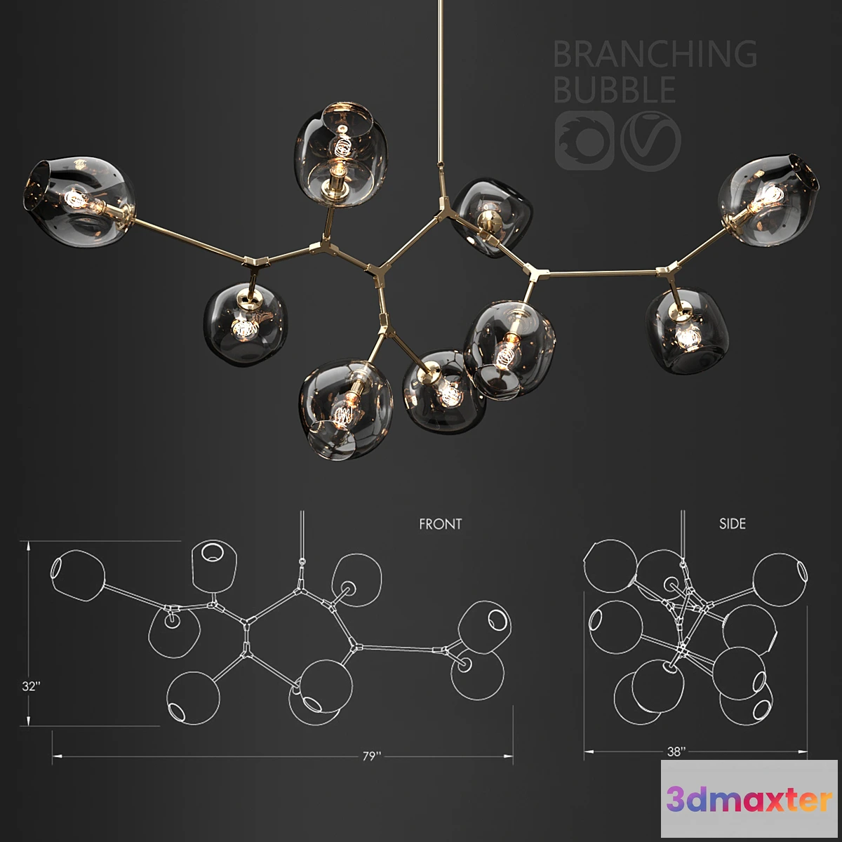 1395788 - Branching bubble 9 lamps 3D Max
