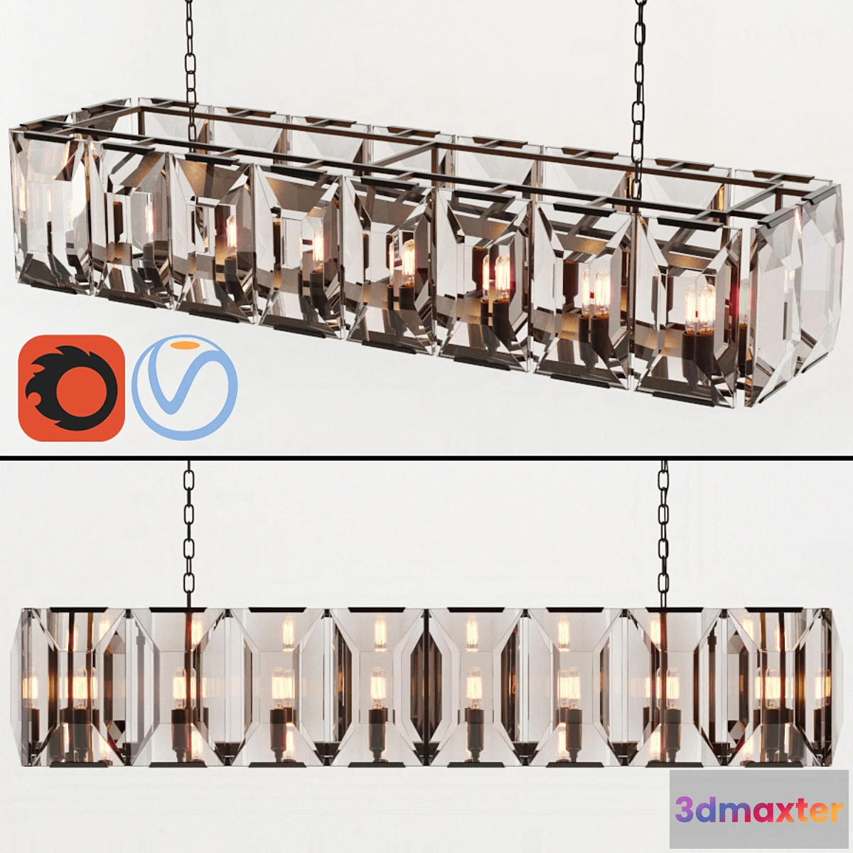 1400288 - RH HARLOW CRYSTAL RECTANGULAR CHANDELIER 55 3D Max