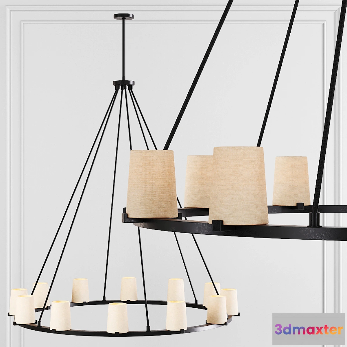 1400900 - Restoration Hardware PAUILLAC ROUND CHANDELIER 48 Fabric shade and Black 3D Max