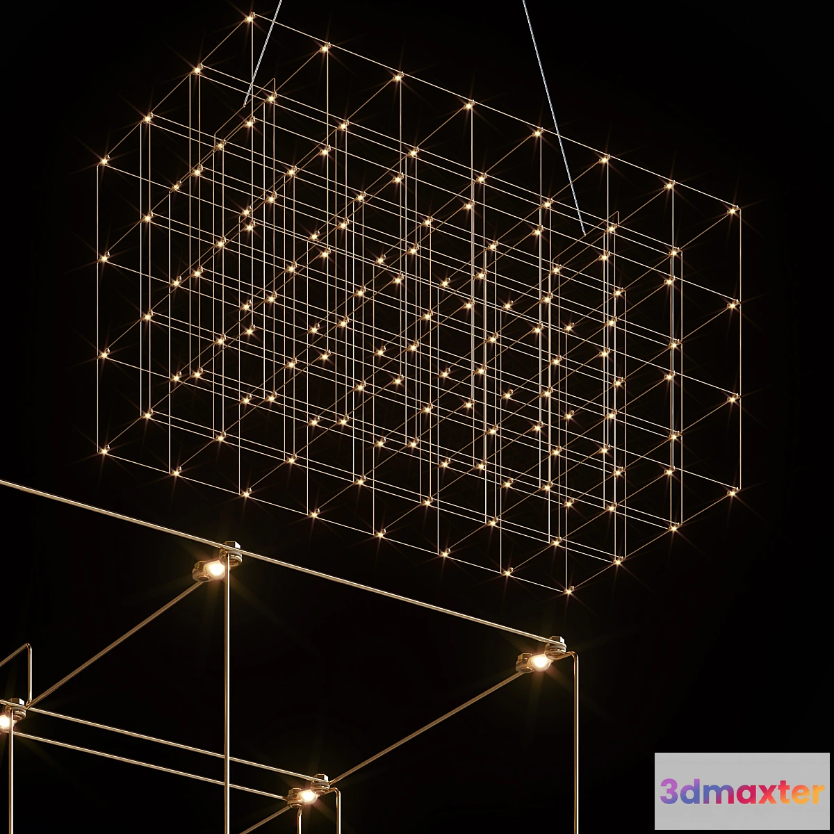 1405252 - QUASAR COSMOS SQUARE TRIPLE SUSPENSION LAMP 120cm 3D Max