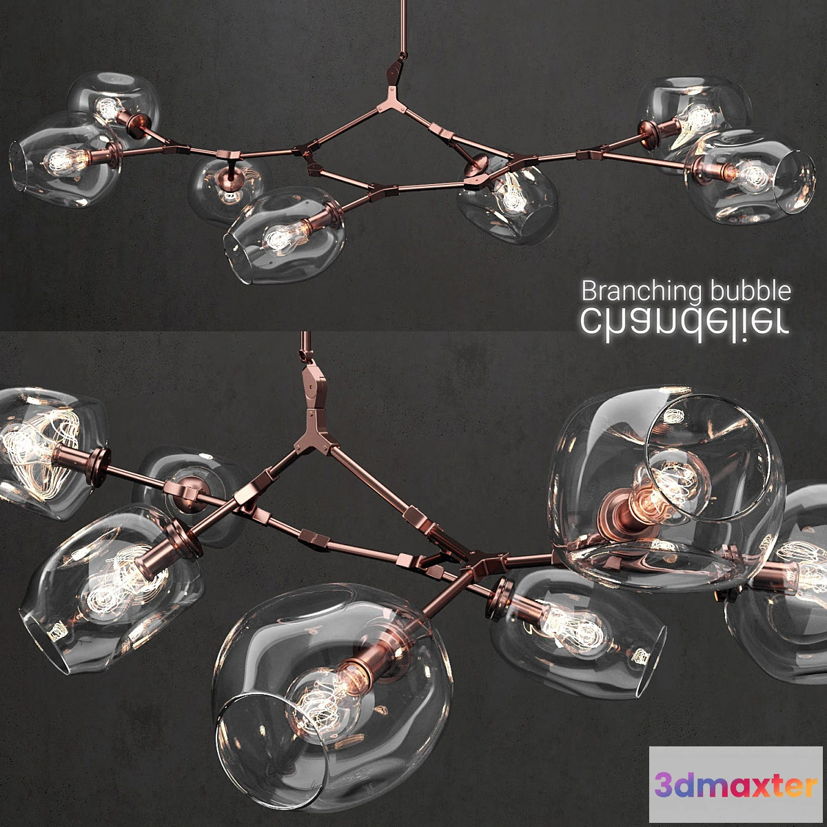 1406908 - Branching bubble 7 lamps CLEAR _ COPPER 3D Max