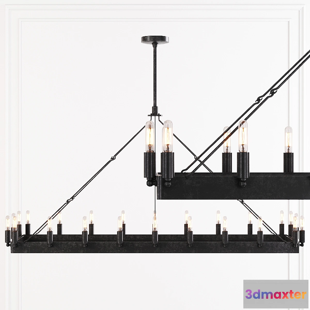 1409098 - Restoration Hardware CAMINO VINTAGE FILAMENT RECTANGULAR CHANDELIER 52 Black 3D Max