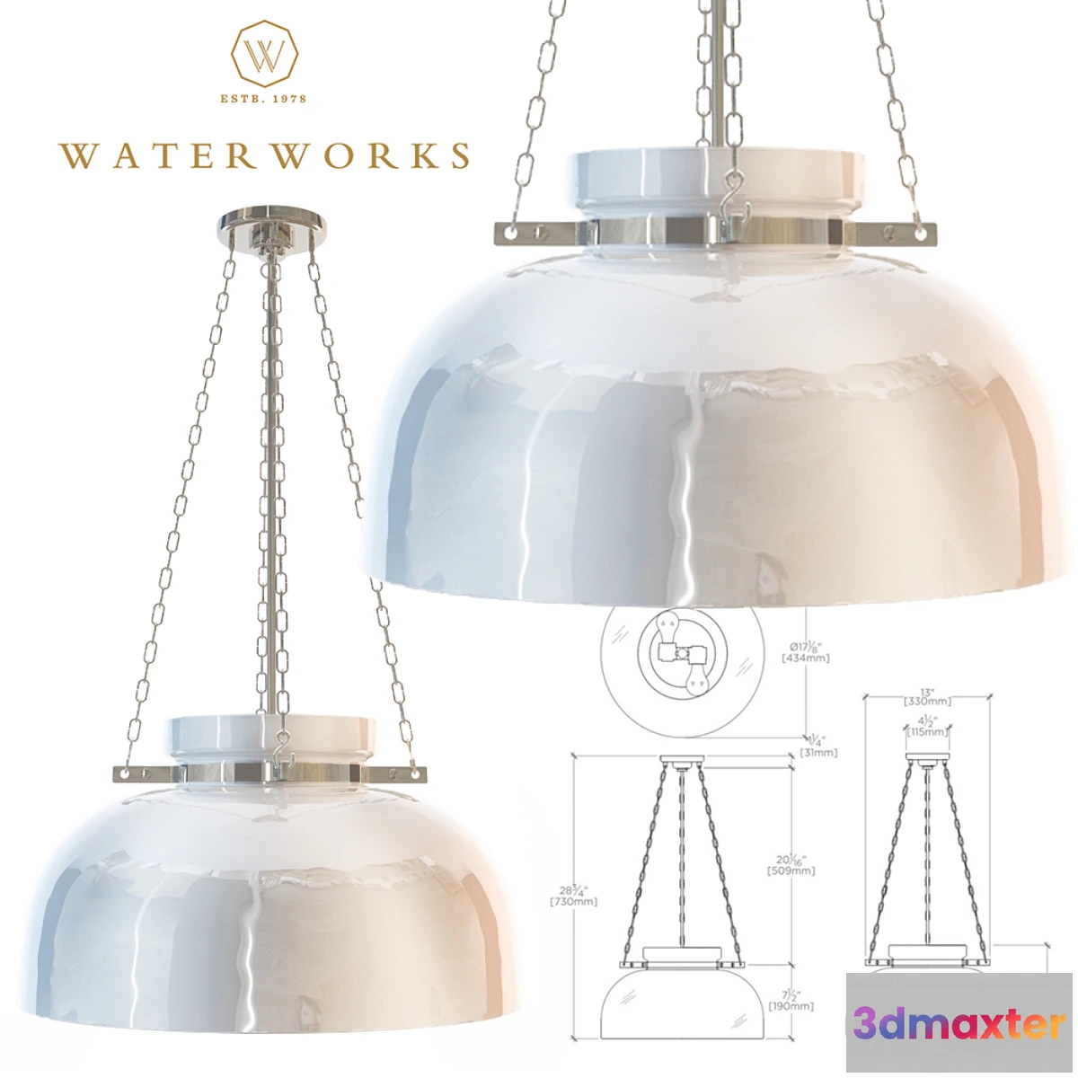 1409102 - Helio Ceiling Mounted Large Pendant with Glass Shade 3D Max