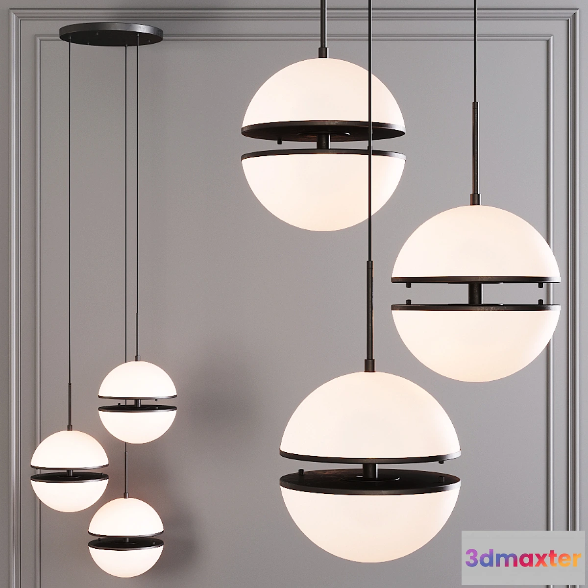 1413290 - Restoration Hardware HEMISPHERE 3-LIGHT ROUND CHANDELIER Black 3D Max