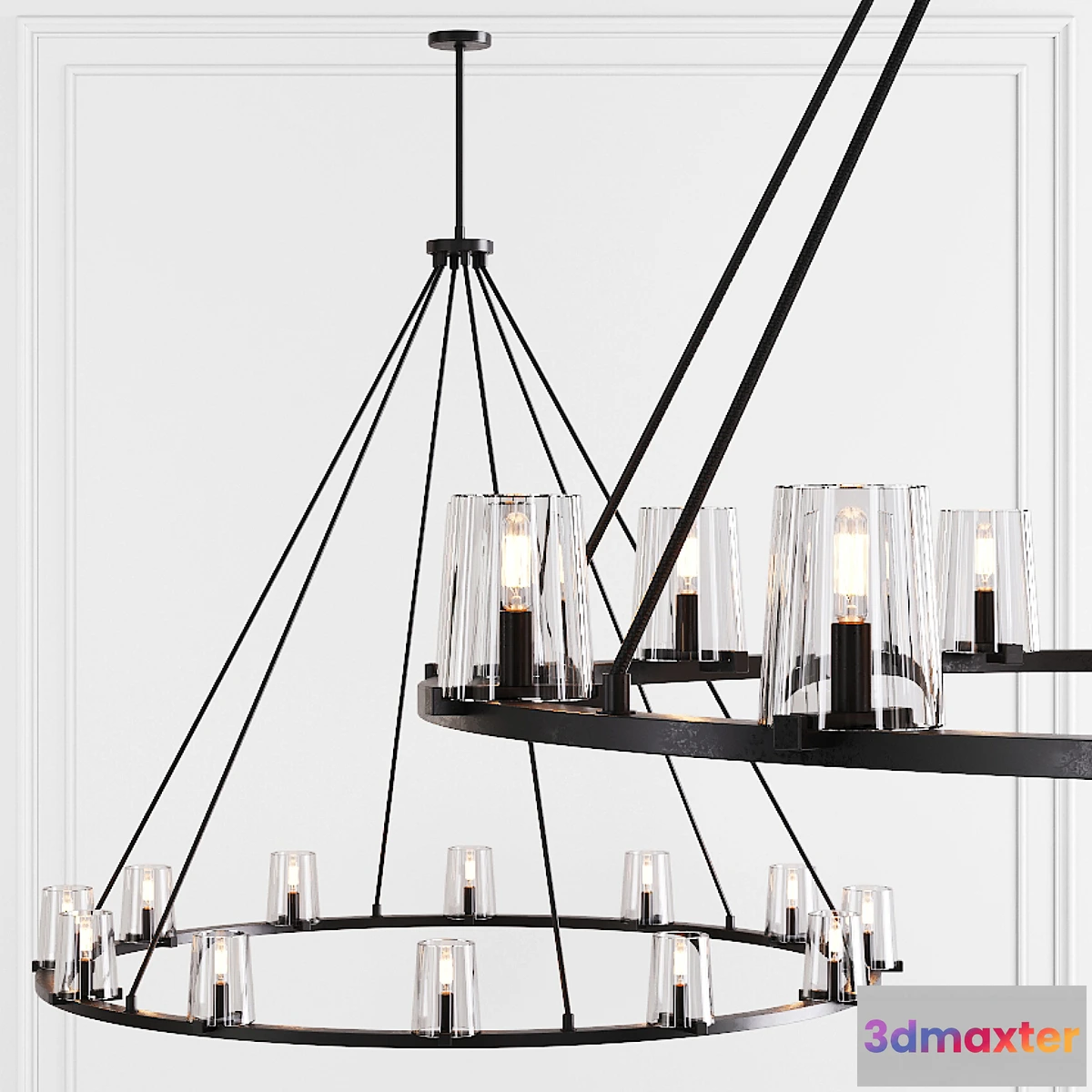 1414920 - Restoration Hardware PAUILLAC ROUND CHANDELIER 60 Glass shade and Black 3D Max