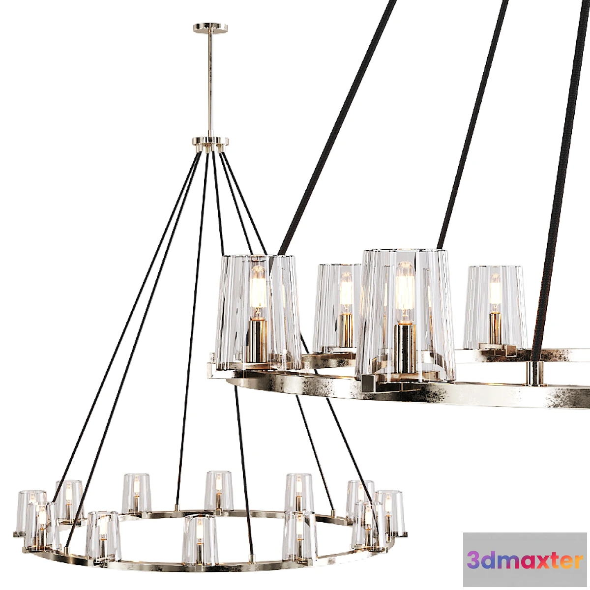 1415788 - Restoration Hardware PAUILLAC ROUND CHANDELIER 48 Glass shade and Nickel 3D Max