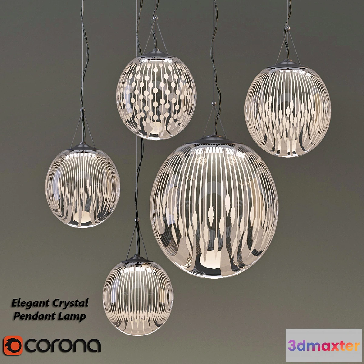 1417138 - Elegant Crystal Pendant Lamp 3D Max