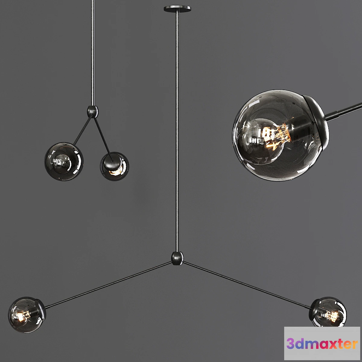 1419008 - Modo Pendant 2 Globes Black and Gray Glass 3D Max