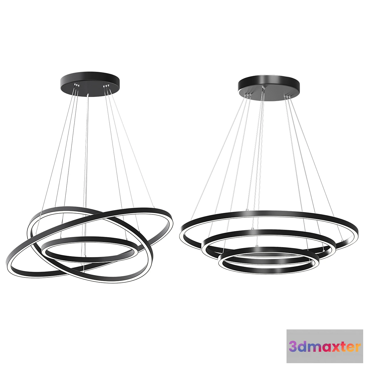 1430730 - Modern 32-Inch Triple Ring LED Pendant Light Black Finish 3D Max