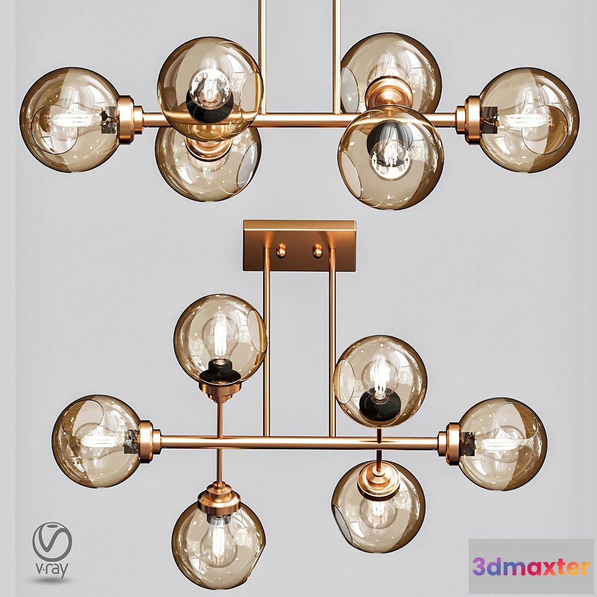 1435152 - Glass Bubble Chandelier Brass 3D Max