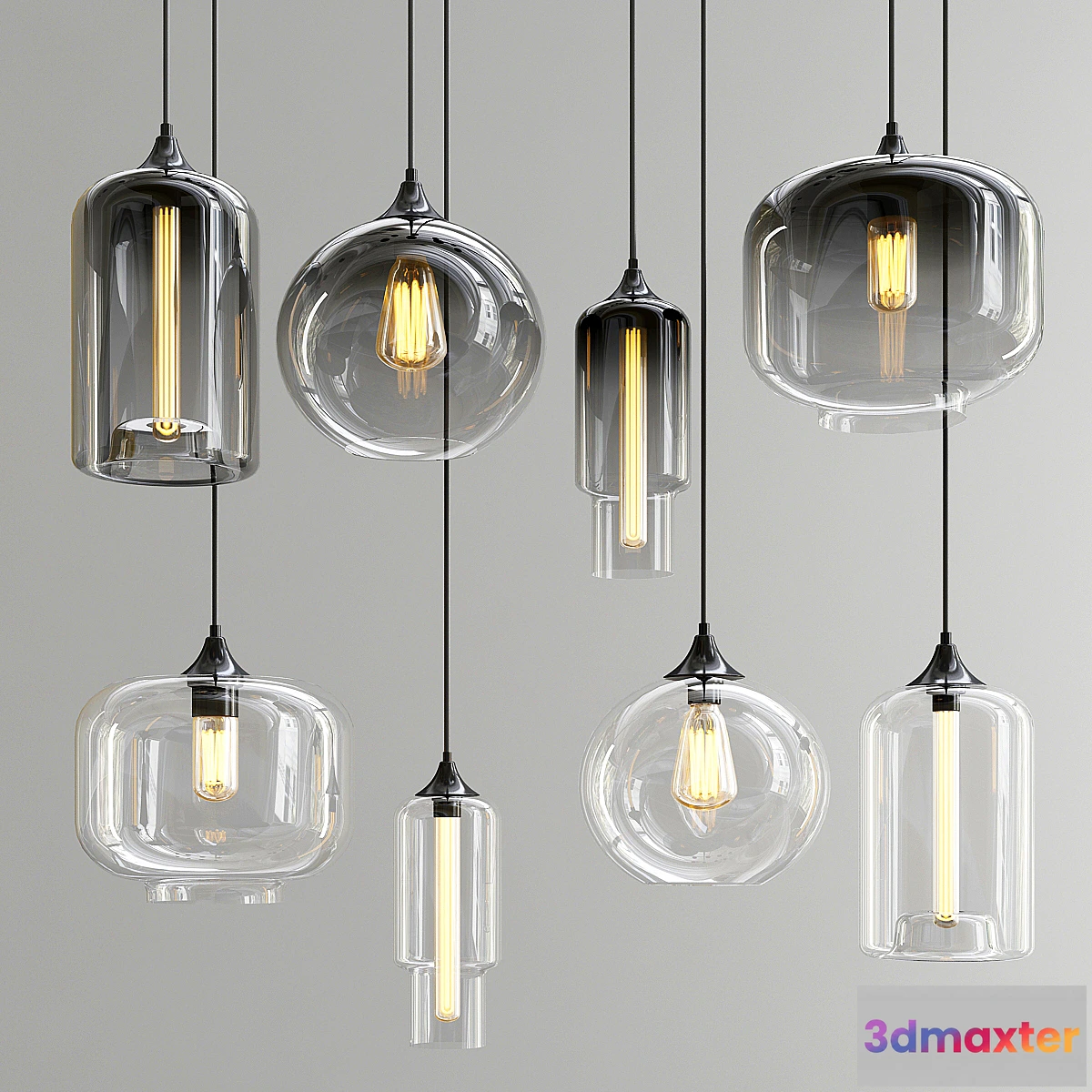 1437076 - Smoky & Clear Glass Shade Pendant Lights 3D Max