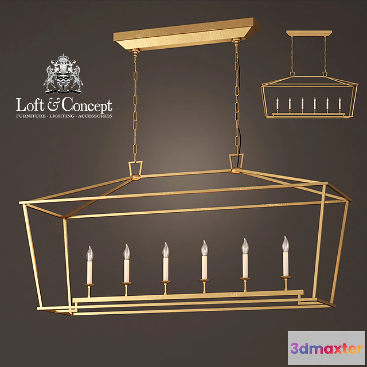 1437642 - Chandelier 19th C. English Openwork Linear Pendant Bronze 3D Max