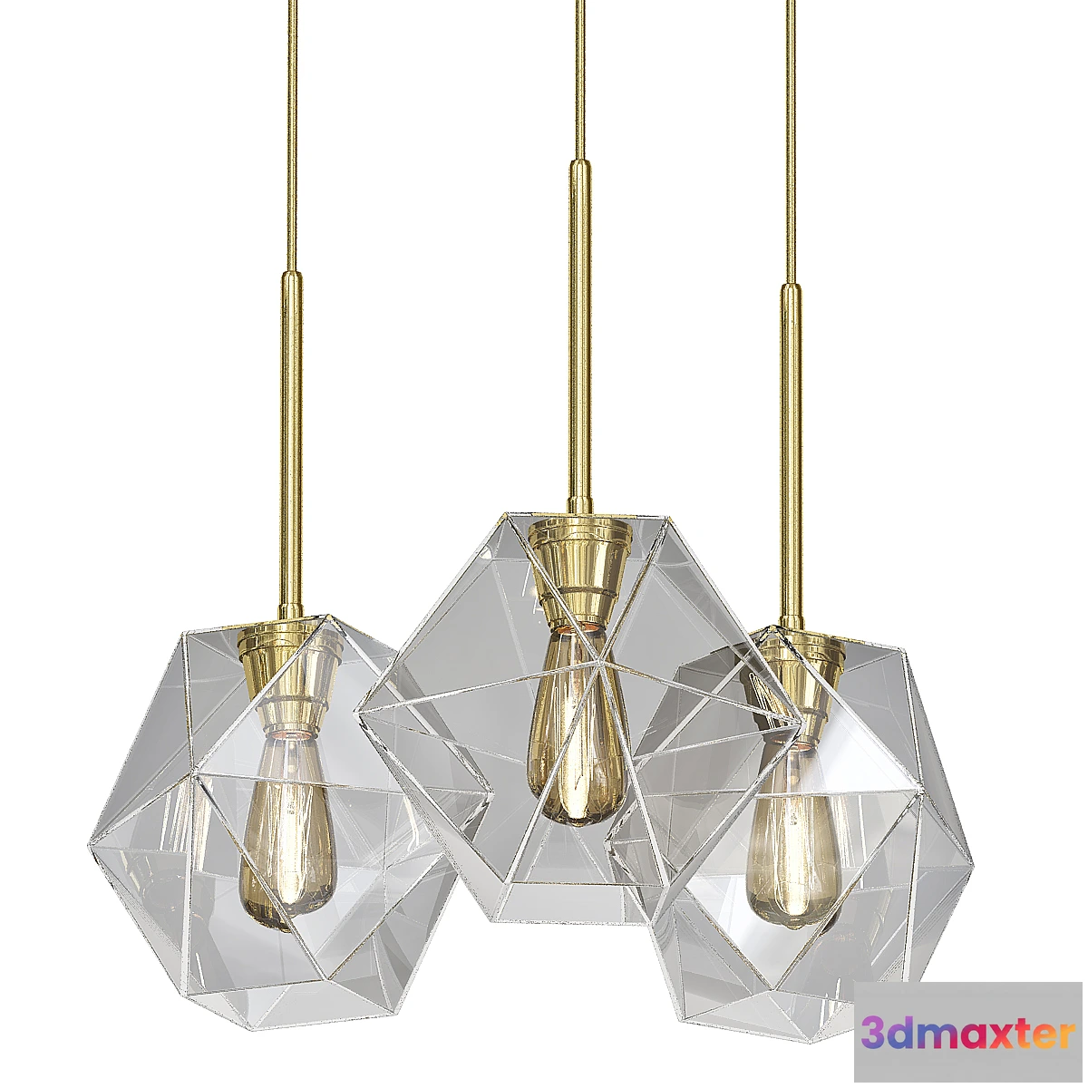 1440986 - Sculptural Glass 3-Light Faceted Chandelier - Clear 3D Max