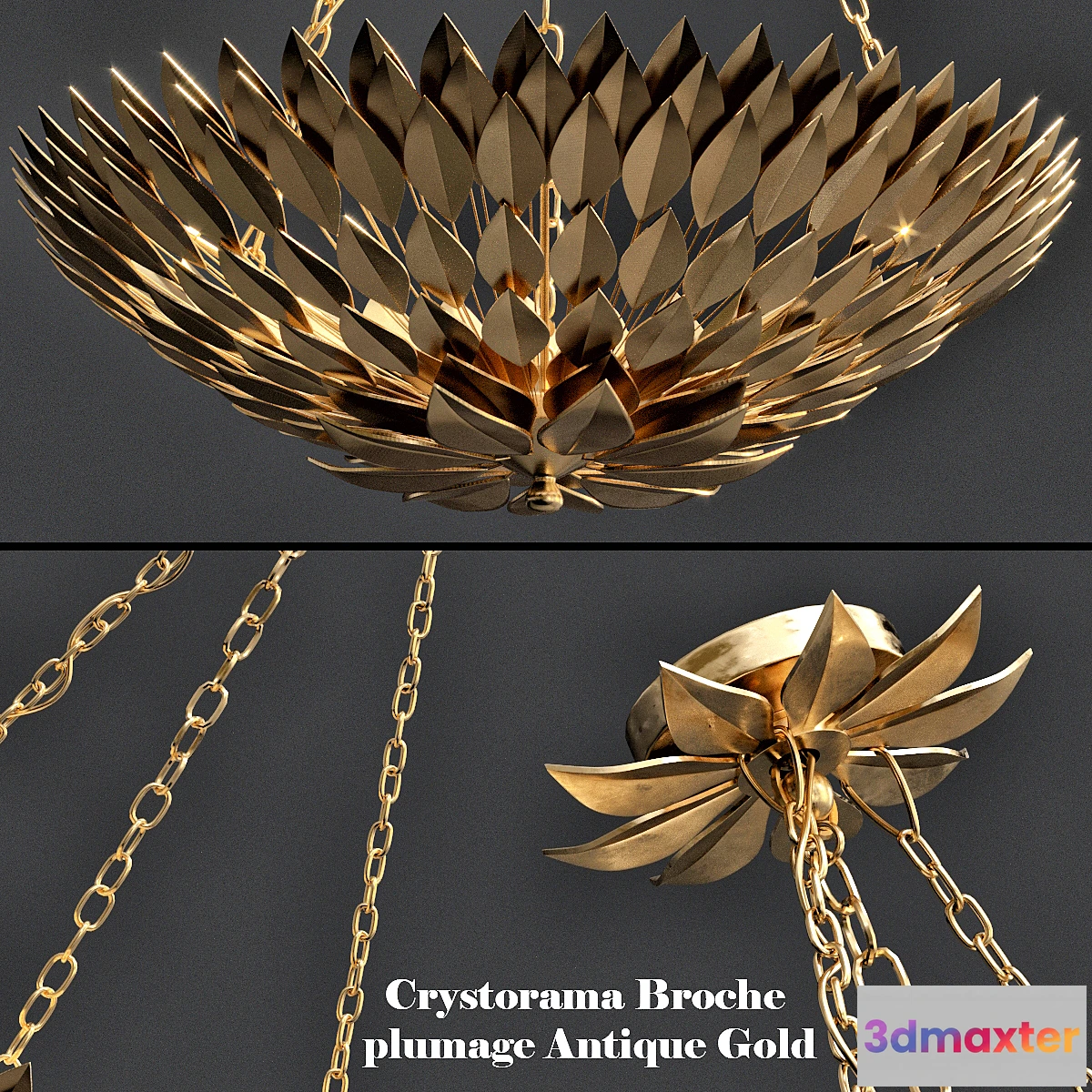 1444174 - Crystorama Broche plumage Antique Gold CHANDELIER 3D Max