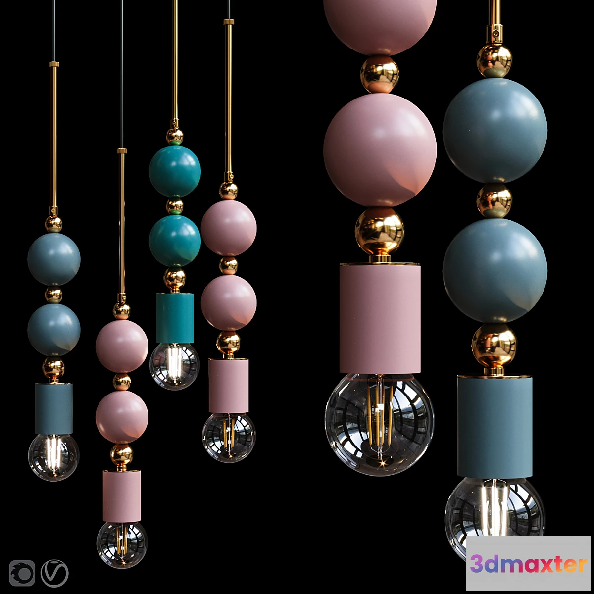 1445974 - Pendant Lamp Beaded Pendant Lamp Spheres 3D Max