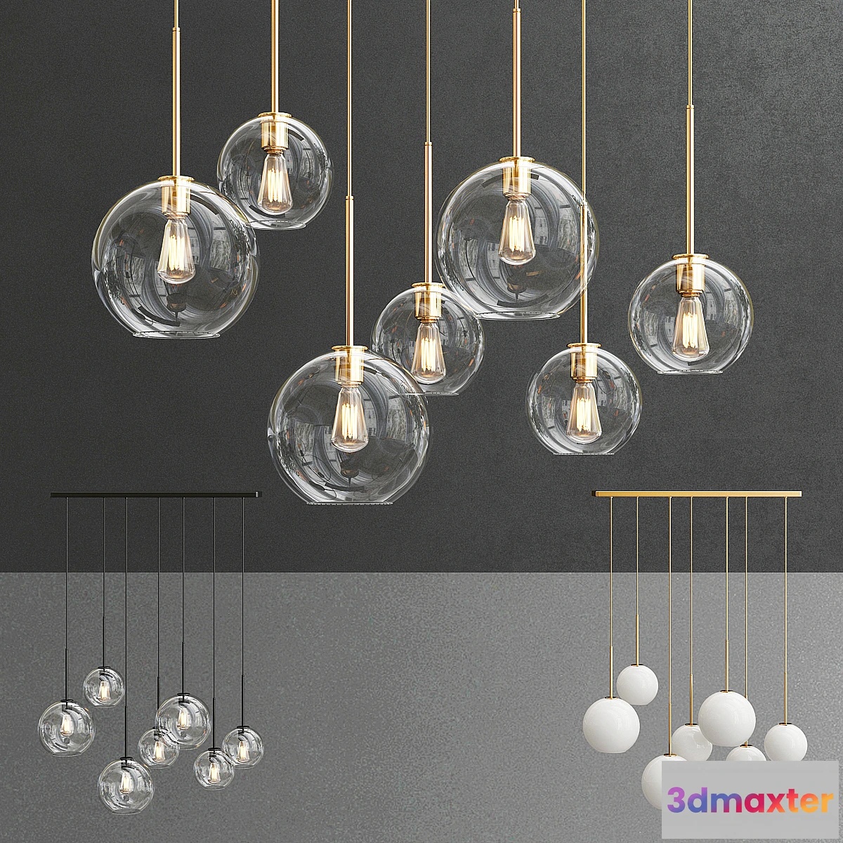 1446184 - Sculptural Glass 7-Light Globe Chandelier 3D Max