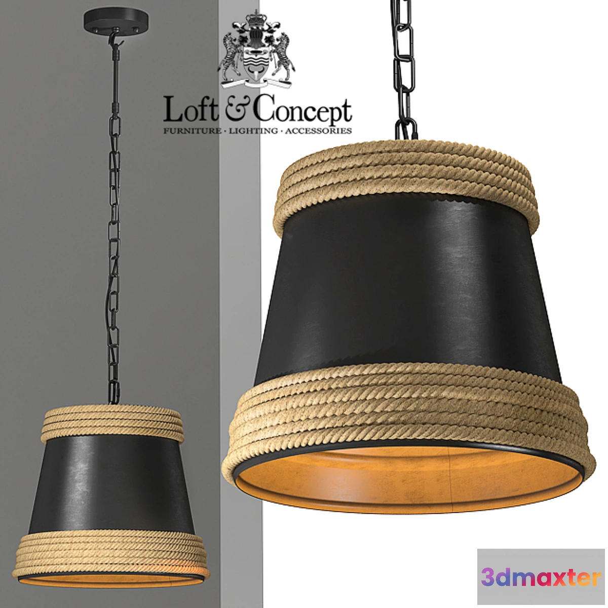 1448302 - Black & Hemp Pendant Lamp Suspension 3D Max