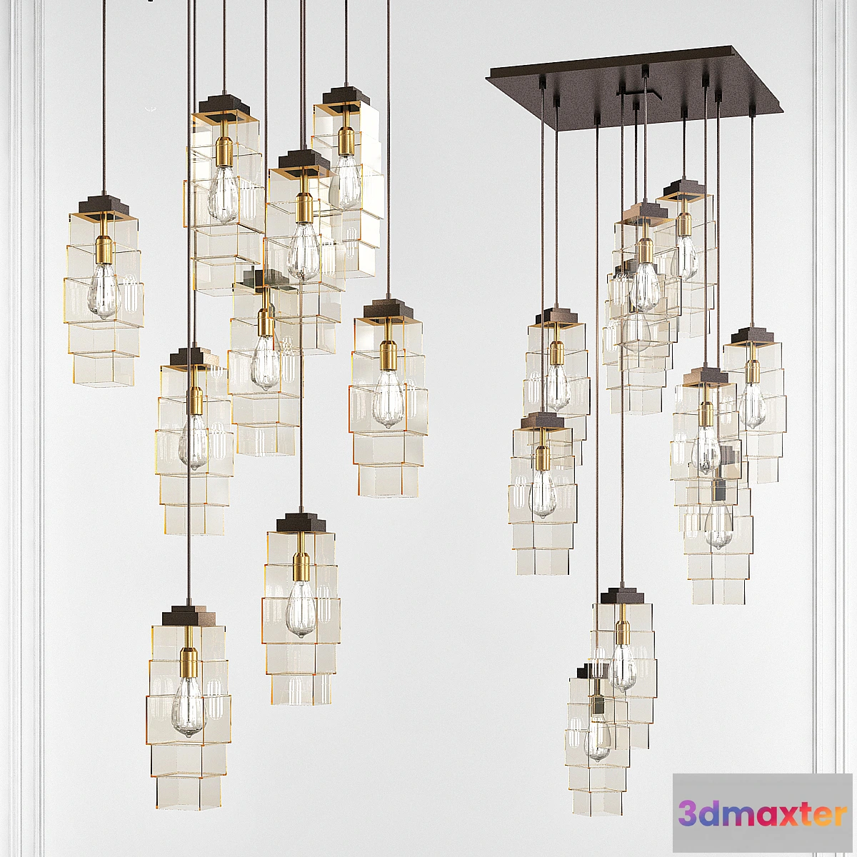 1448408 - Ledgestone Square Multi-Port 12 - Light Novelty LED Chandelier 3D Max