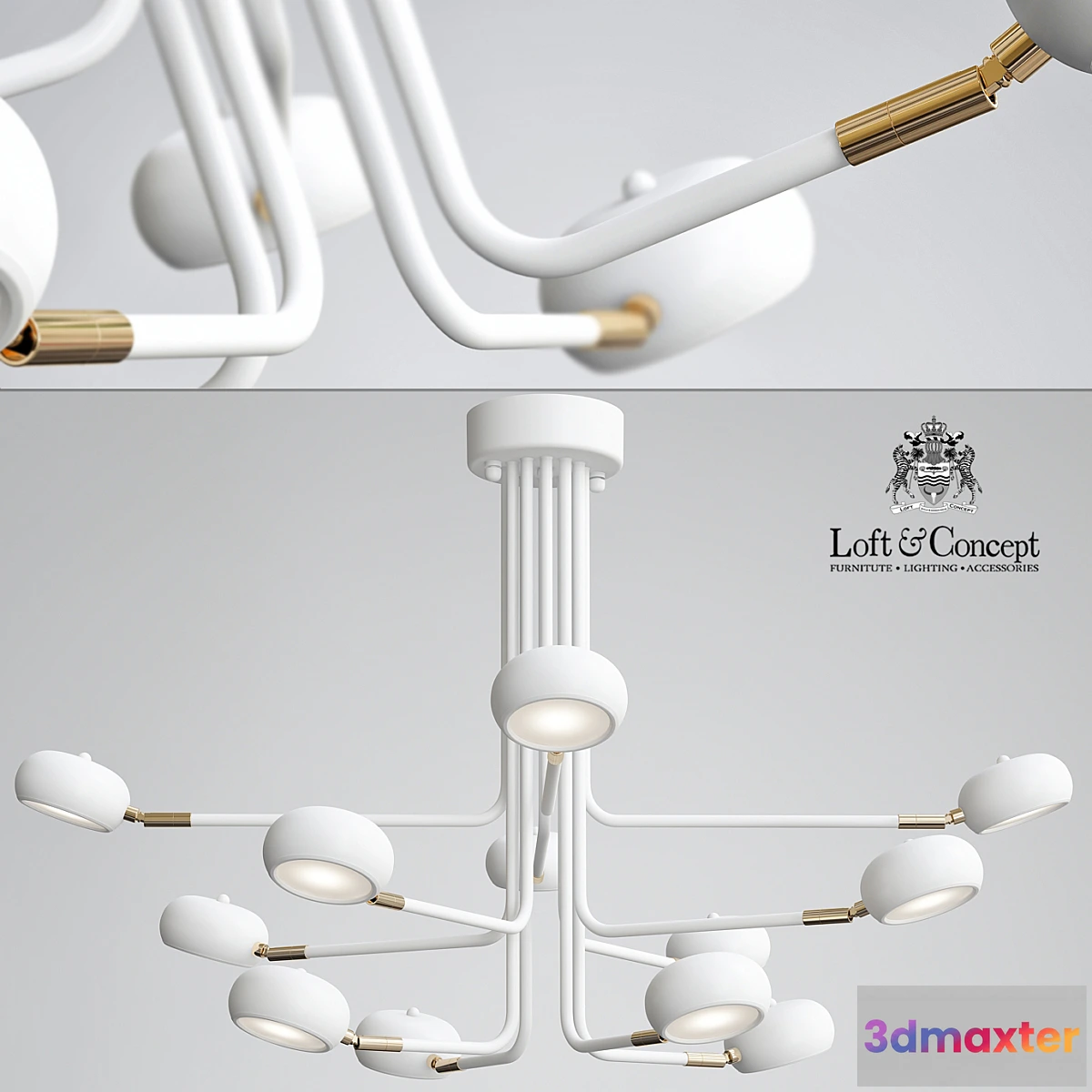 1451030 - Curved Stix Chandelier 12 White 3D Max
