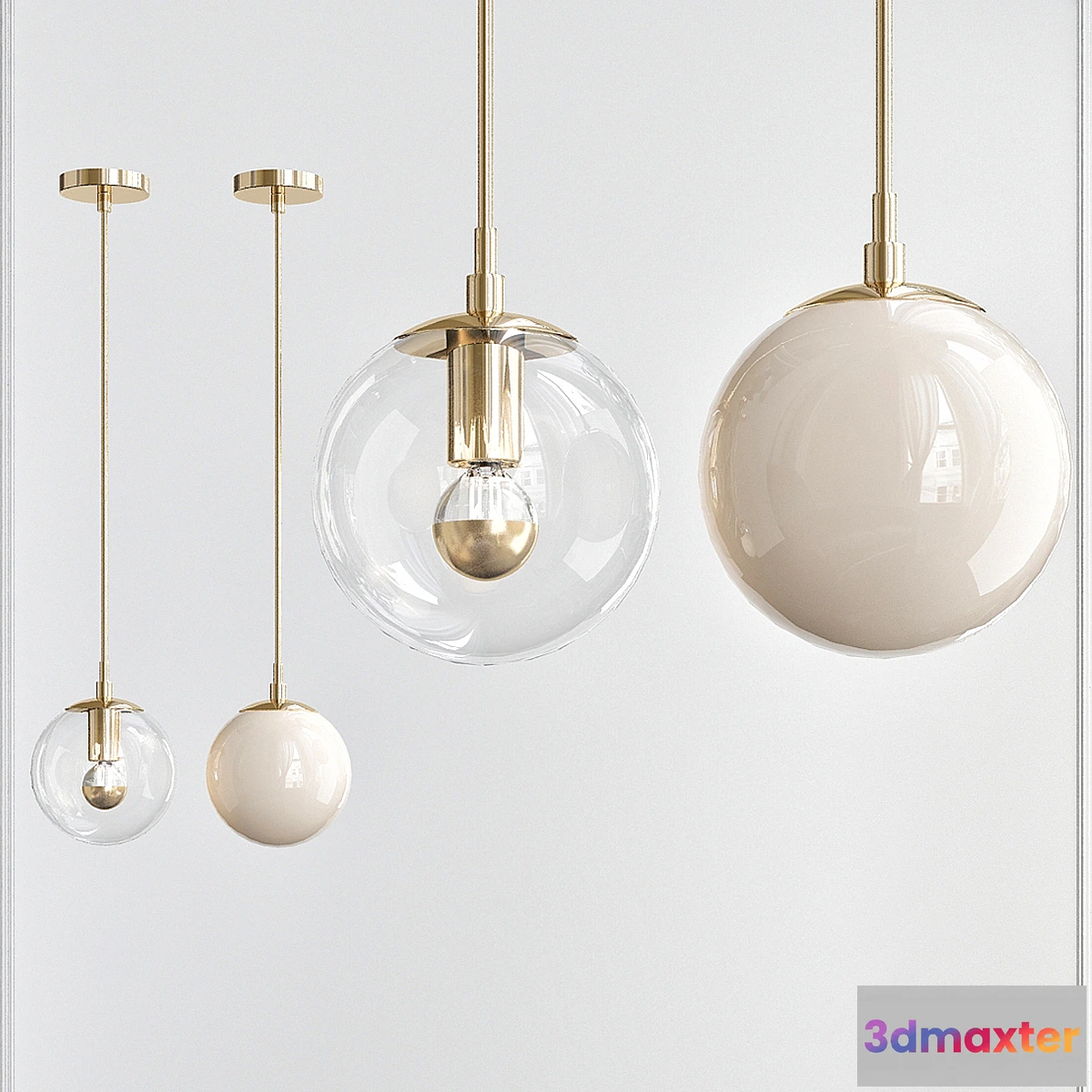 1451648 - Modo Mono Pendant Brass & Clear Glass 3D Max