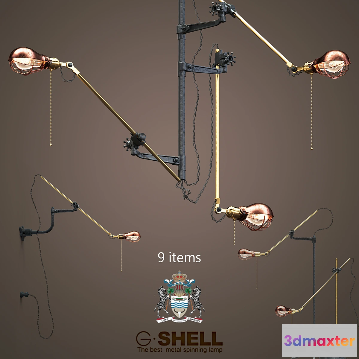 1452346 - Goldenshell set (9 items) of industrial steampunk extension 3D Max