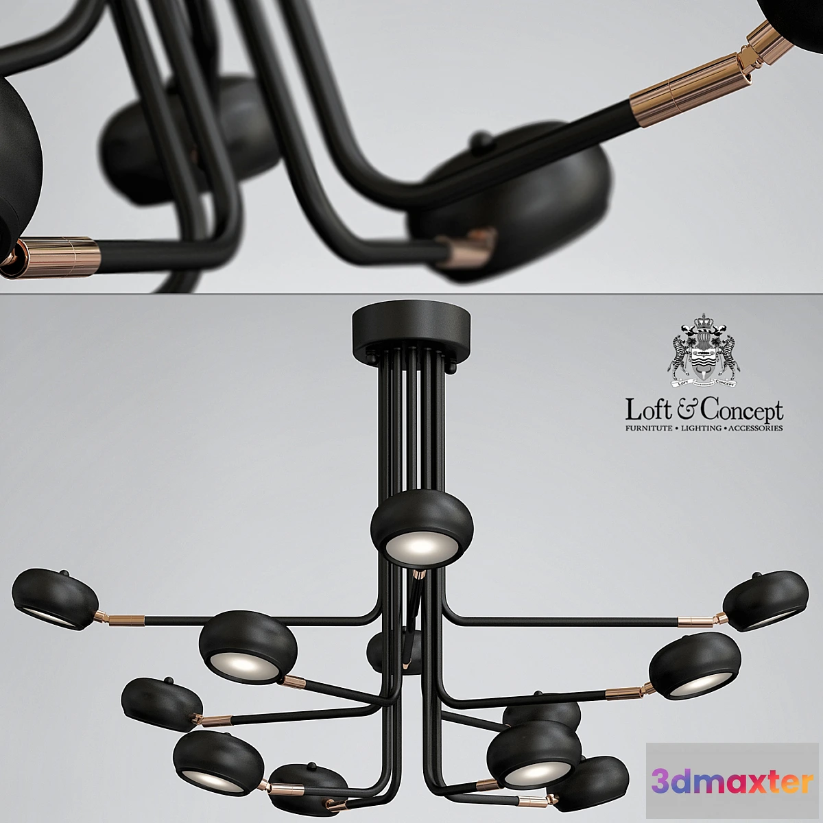 1452652 - Curved Stix Chandelier 12 Black 3D Max