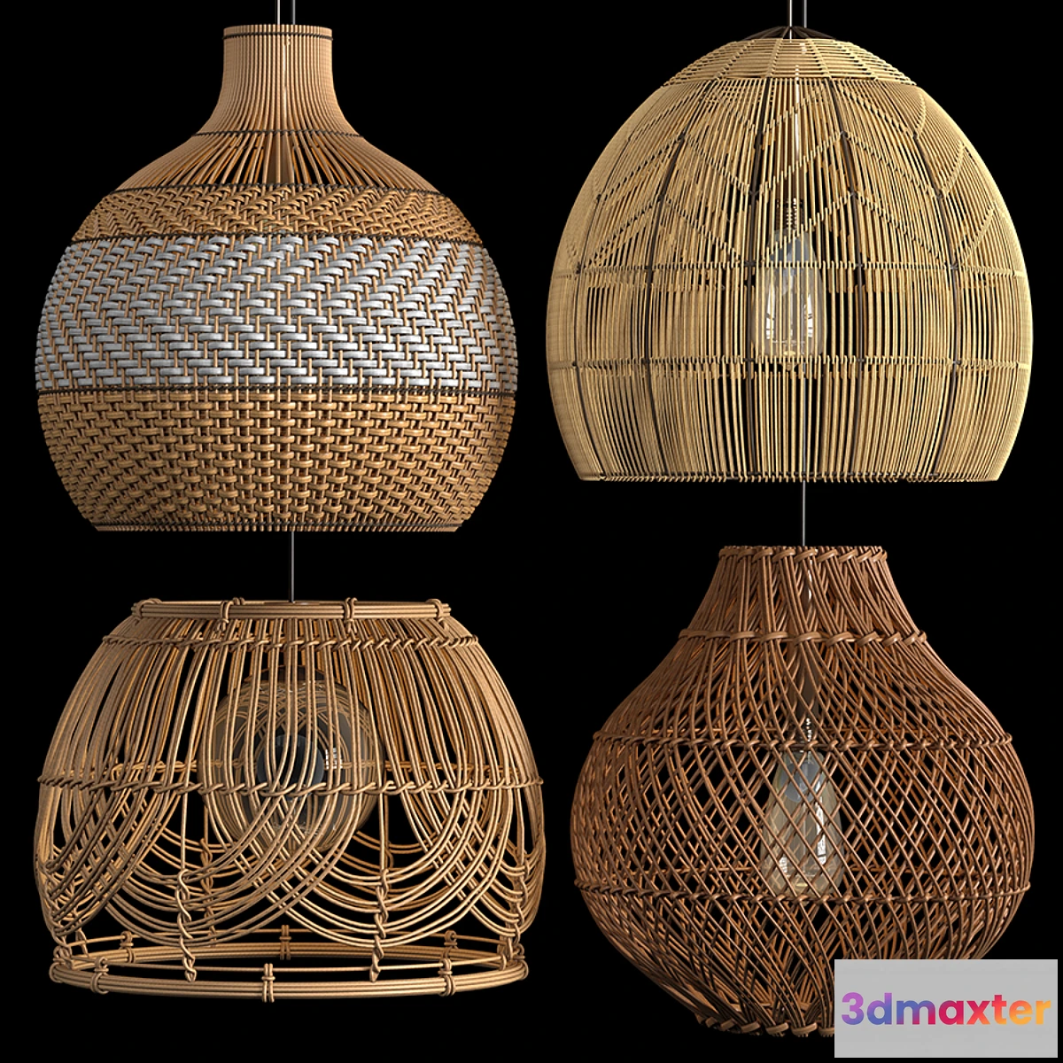 1453064 - Four Rattan pendant lights 3D Max