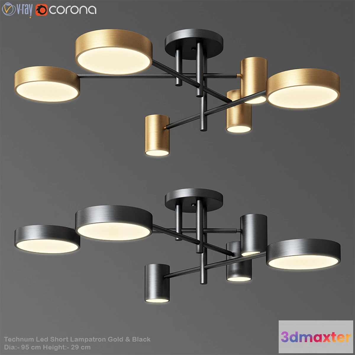 1454068 - Technum Led Short Lampatron Gold & Black 3D Max