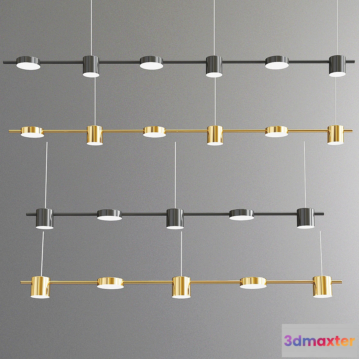 1454724 - Minimalistic Modern Shiny Black Gold Chandelier 3D Max