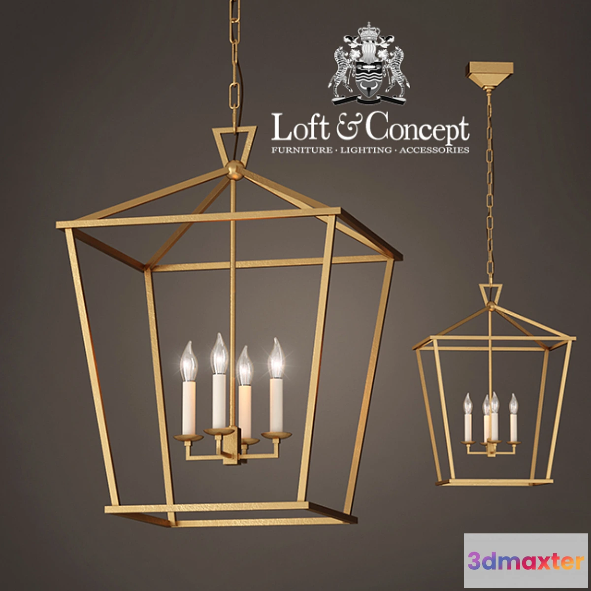 1455434 - Suspension lamp 19th C. English Openwork Square Pendant Bronze 3D Max