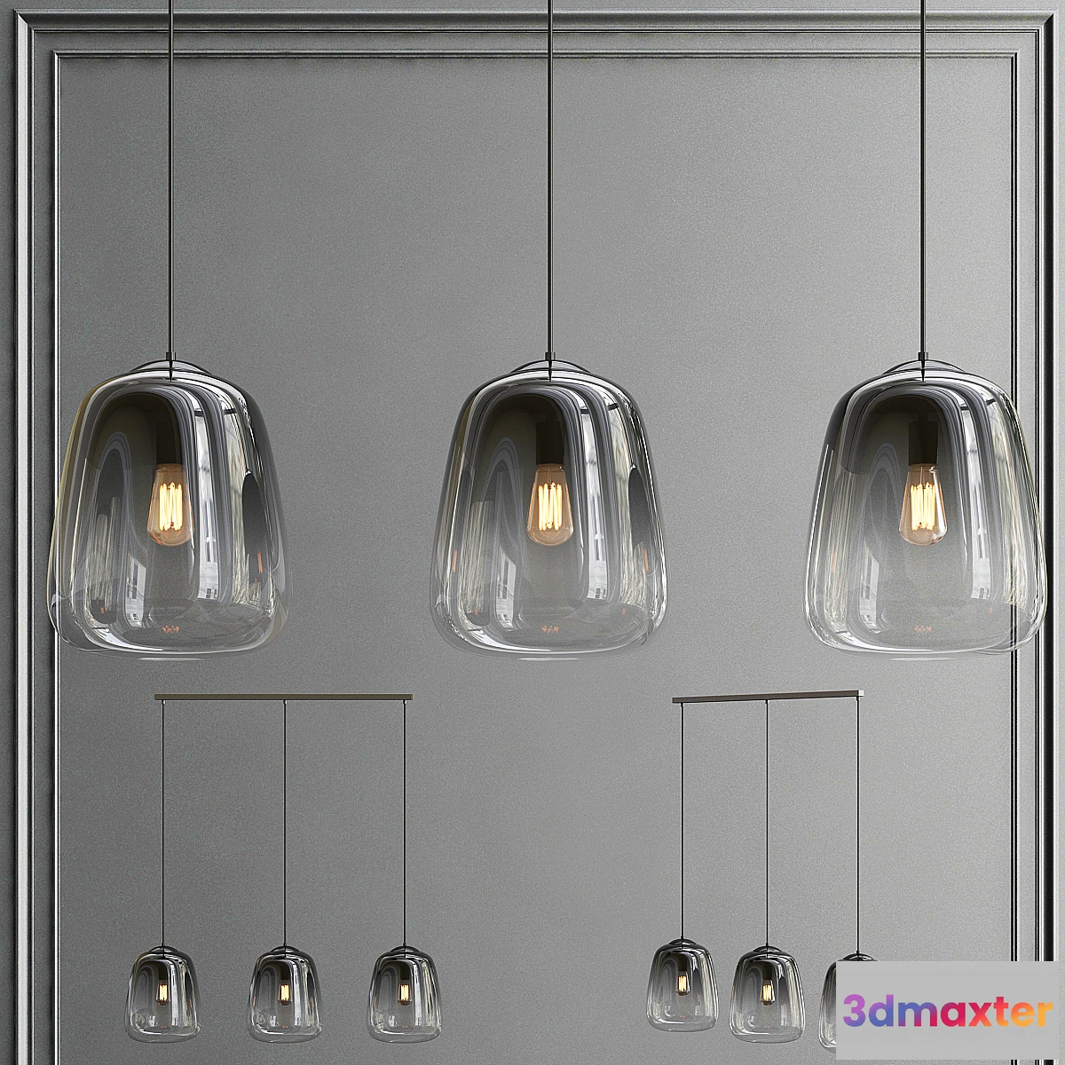 1456818 - BelaLuz Hanglamp Smoaked 3-lichts 3D Max