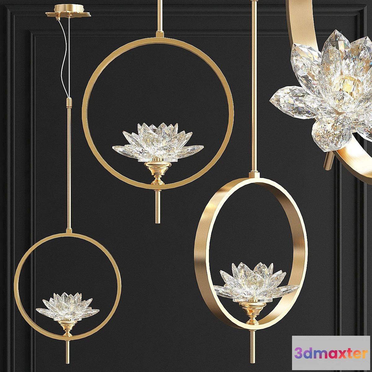 1456820 - Pendant lamp Crystal Lotus Flower Lotus flower Clear Glass pendant lamp B 3D Max