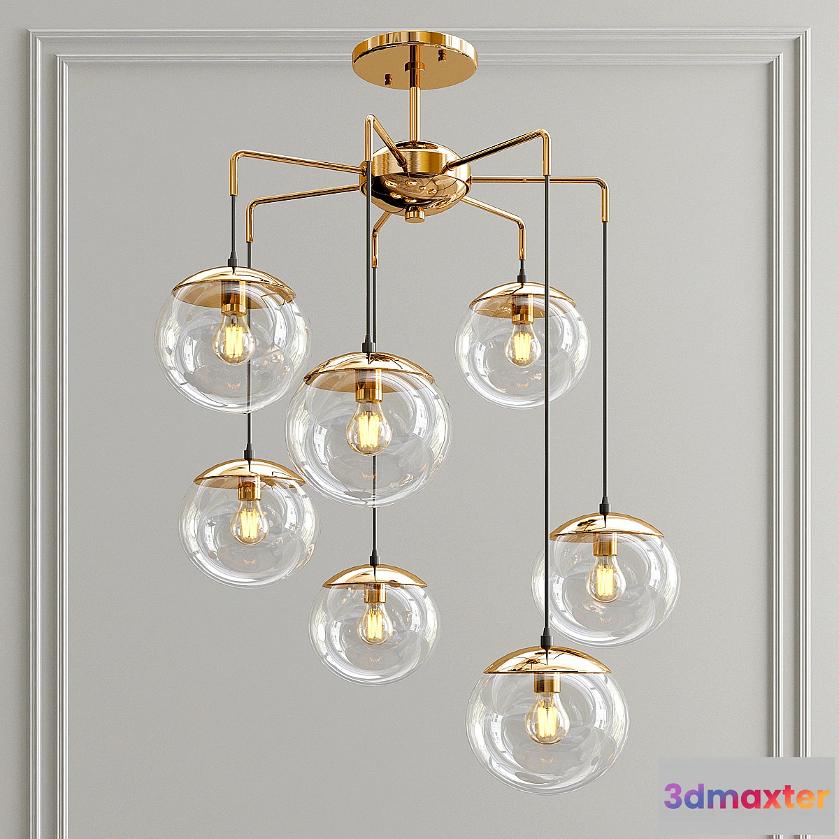1459522 - Modern Handcrafted Brass Glass Bubbles Chandelier 3D Max