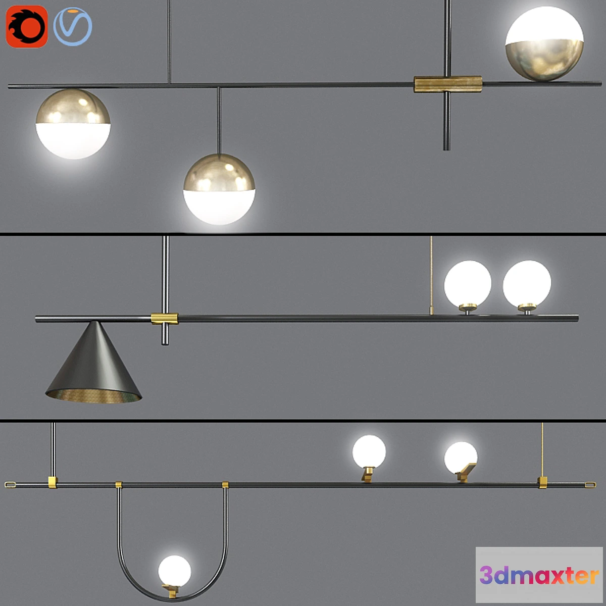 1459766 - Ceiling Suspensions Light Set 02 3D Max