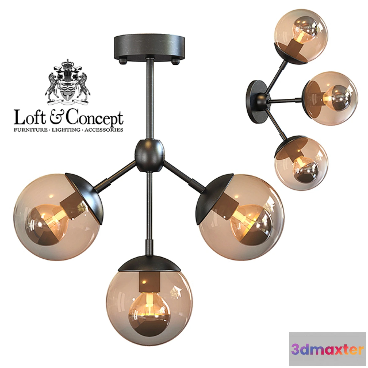 1460428 - Chandelier Modo Chandelier 3 Globes 3D Max