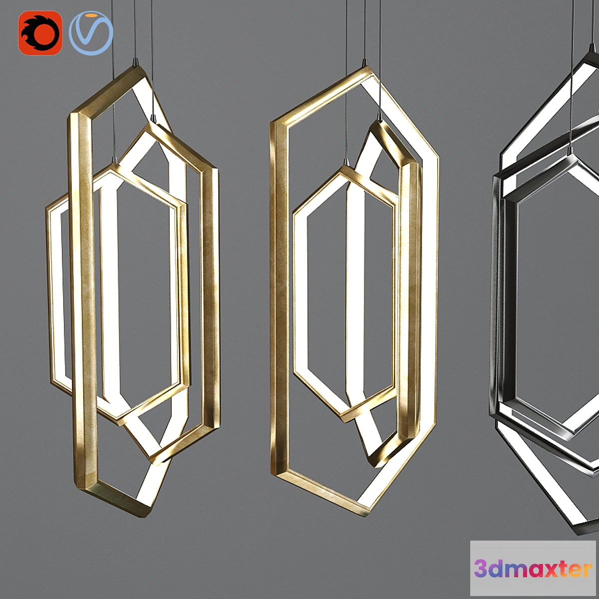 1460764 - Hexagon Geometric Modern Chandelier LED Light Fixture 3D Max