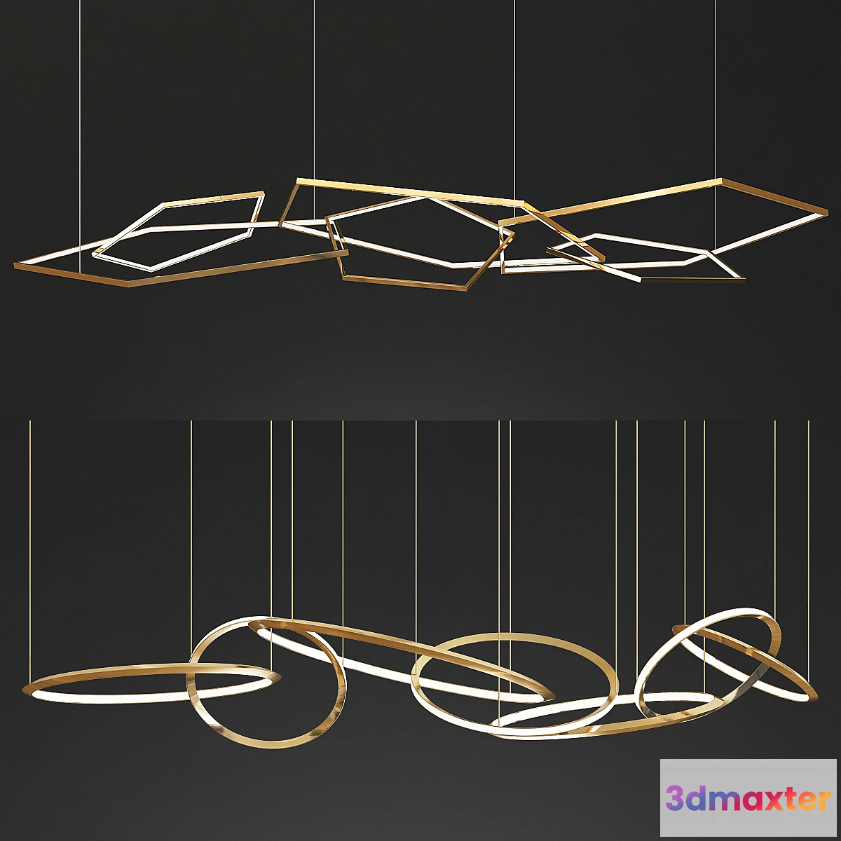 1462324 - Decorative Pentagon & Oracle Ring Chandelier 3D Max