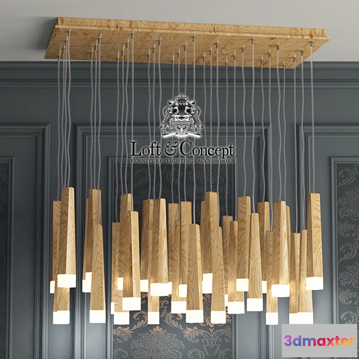 1463580 - Chandelier Wooden Glowworm Square 3D Max