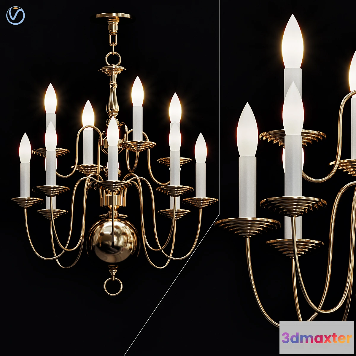 1463980 - Six Light Dutch Brass Antique Chandelier 3D Max